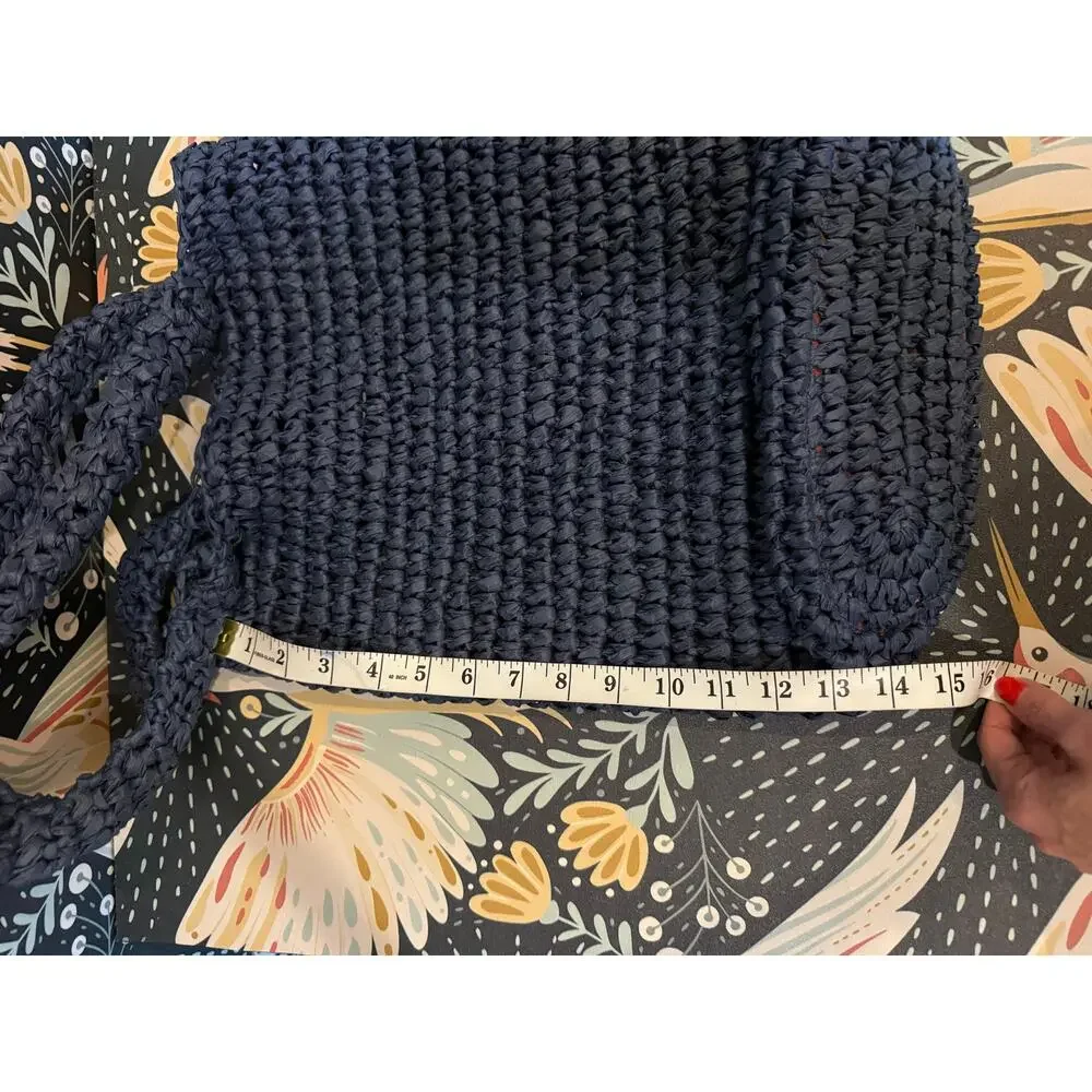Club Monaco navy blue raffia tote